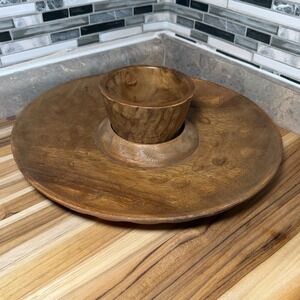 Katie Brown Wooden Chip & Dip Serving Tray Removable Bowl 13\.75" Rustic Wood‎